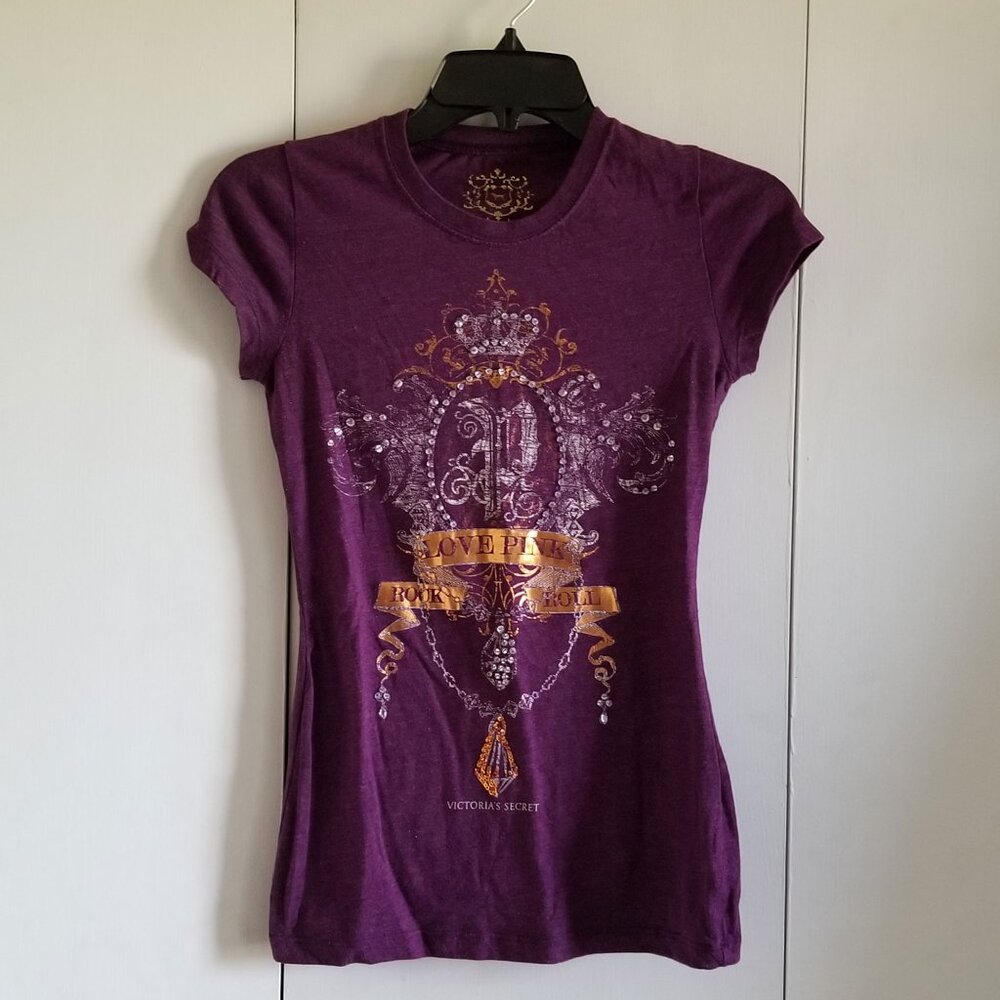 VS Pink T-shirt with Embellishments and Metal Foil